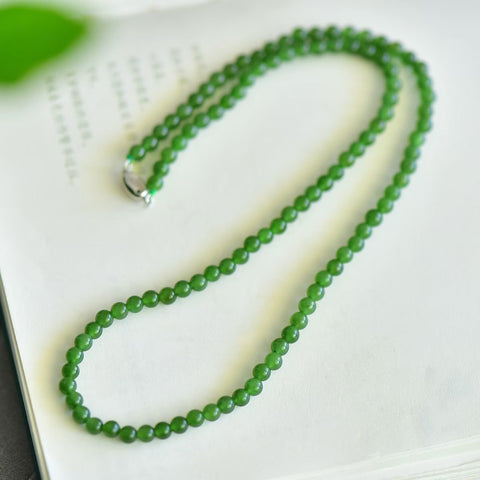 3208# Kalung giok Hetian, 4mm, kilau hijau, termasuk ongkos kirim dan pajak.