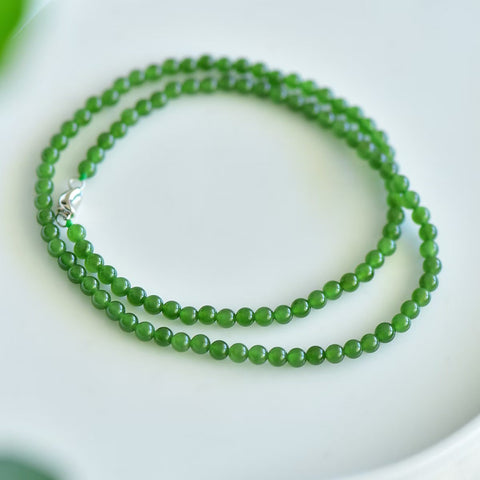 3208# Kalung giok Hetian, 4mm, kilau hijau, termasuk ongkos kirim dan pajak.