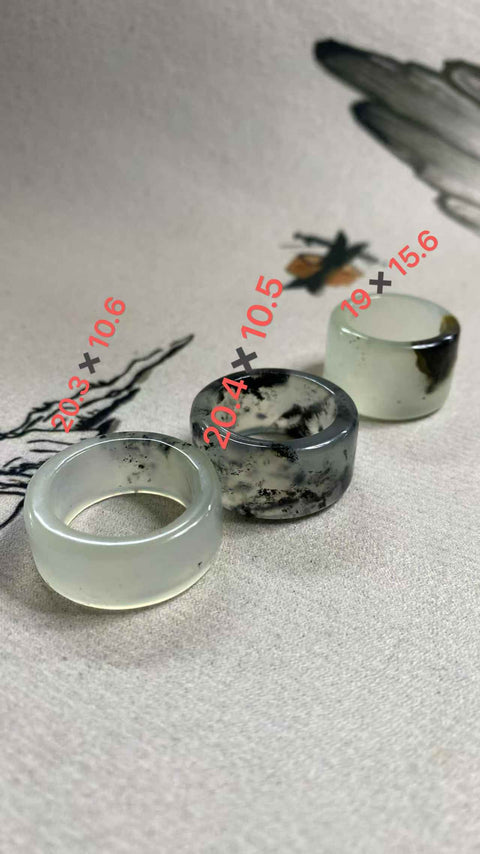 Cincin Jempol Giok: Cincin jempol giok Xiuyan bercorak tinta yang indah, spesifikasi seperti yang tertera pada gambar, termasuk ongkos kirim dan pajak.