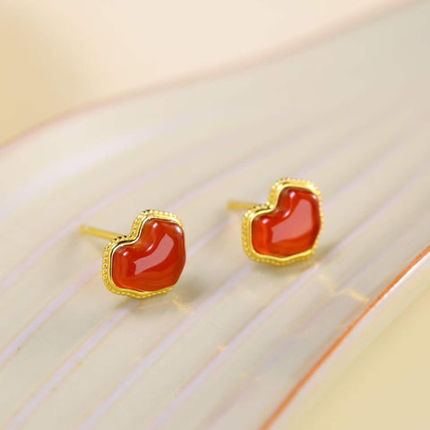 M22889-2# Anting Perak Sterling 925 dengan Inlay Agate Merah - Desain baru, gaya unik, pengerjaan indah, dimensi: 6*8 cm, harga sudah termasuk ongkos kirim dan pajak.