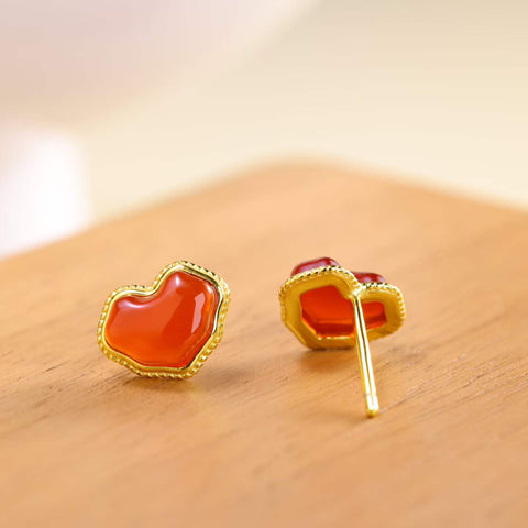 M22889-2# Anting Perak Sterling 925 dengan Inlay Agate Merah - Desain baru, gaya unik, pengerjaan indah, dimensi: 6*8 cm, harga sudah termasuk ongkos kirim dan pajak.