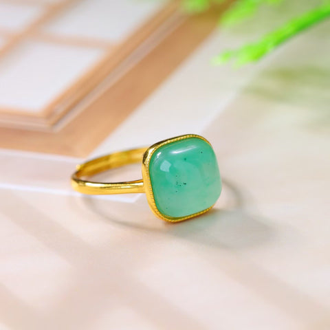 F61068-2# Cincin perak sterling 925 dengan giok Afrika, desain persegi/bulat, gaya baru, desain unik, warna halus dan indah, segar dan elegan, ukuran: 10*10, termasuk ongkos kirim dan pajak.