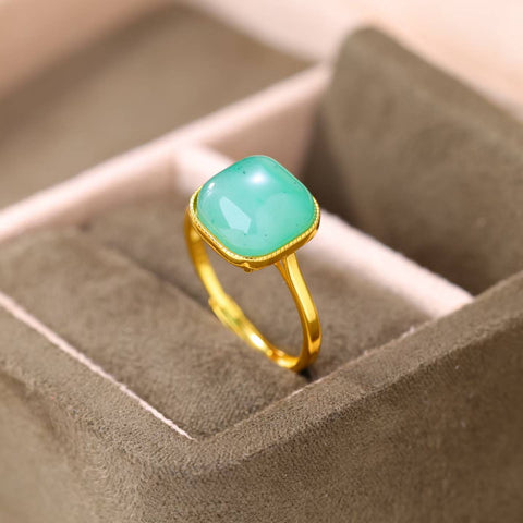F61068-2# Cincin perak sterling 925 dengan giok Afrika, desain persegi/bulat, gaya baru, desain unik, warna halus dan indah, segar dan elegan, ukuran: 10*10, termasuk ongkos kirim dan pajak.