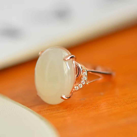 1338-1#S925 Cincin Cabochon Giok Hetian Bertatahkan Perak (Batu Mentah: 12*16 cm) Termasuk ongkos kirim dan pajak.