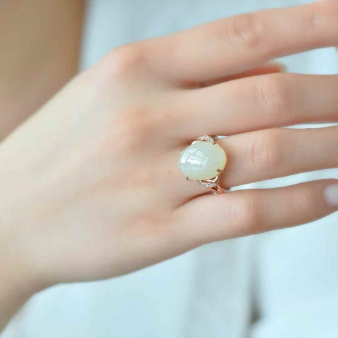 1338-1#S925 Cincin Cabochon Giok Hetian Bertatahkan Perak (Batu Mentah: 12*16 cm) Termasuk ongkos kirim dan pajak.