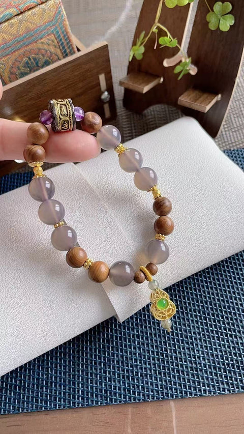 Gelang kalsedon alami, warna ungu keabu-abuan yang indah, ukuran 1.0, termasuk ongkos kirim dan pajak.