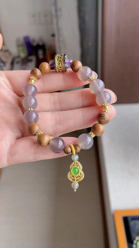 Gelang kalsedon alami, warna ungu keabu-abuan yang indah, ukuran 1.0, termasuk ongkos kirim dan pajak.