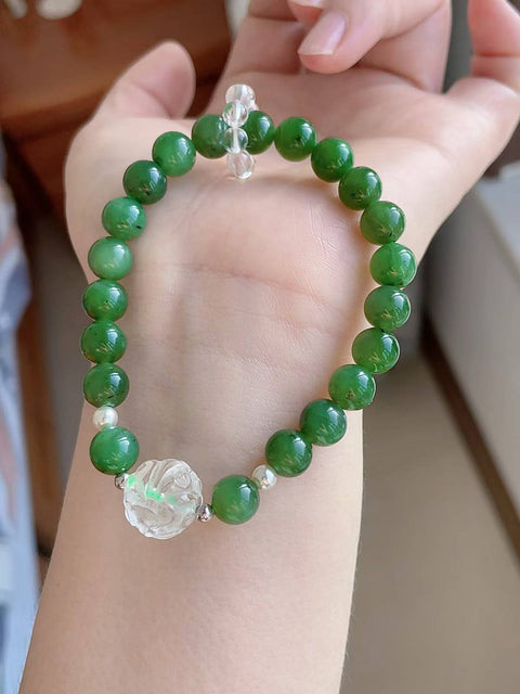 Gelang giok alami, dipadukan dengan amber dan akik merah, diameter 8mm, harga sudah termasuk ongkos kirim dan pajak.