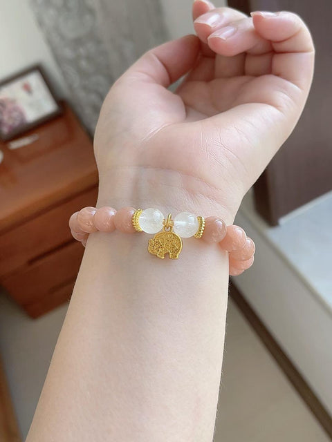 Gelang batu matahari alami dengan kristal putih, warna yang sangat lembut, giok mutiara, diameter 8mm, termasuk ongkos kirim dan pajak.