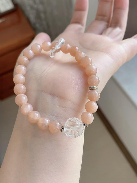 Gelang batu matahari alami dengan kristal putih, warna yang sangat lembut, giok mutiara, diameter 8mm, termasuk ongkos kirim dan pajak.