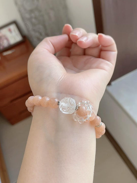 Gelang batu matahari alami dengan kristal putih, warna yang sangat lembut, giok mutiara, diameter 8mm, termasuk ongkos kirim dan pajak.