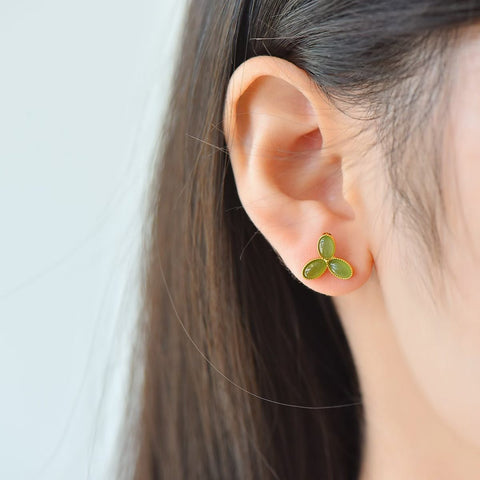 17326-2#s925 Anting Perak Polos dengan Batu Giok Hetian Cabochon Bertatahkan Perak (3 x 5) termasuk ongkos kirim dan pajak.