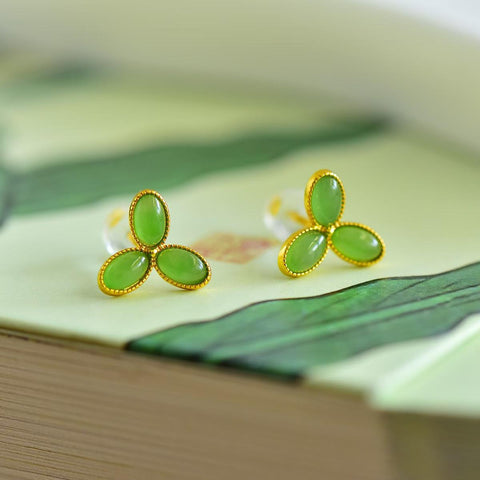 17326-2#s925 Anting Perak Polos dengan Batu Giok Hetian Cabochon Bertatahkan Perak (3 x 5) termasuk ongkos kirim dan pajak.