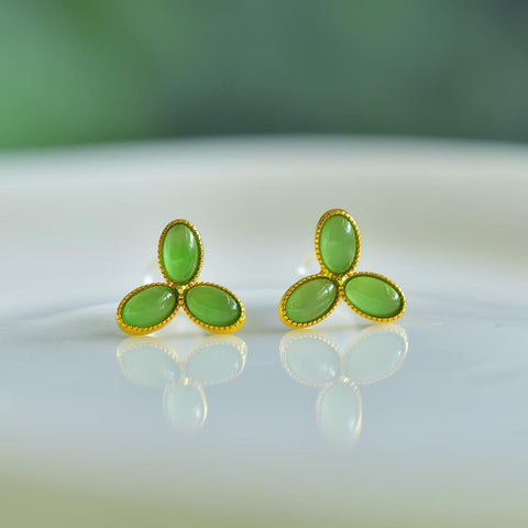 17326-2#s925 Anting Perak Polos dengan Batu Giok Hetian Cabochon Bertatahkan Perak (3 x 5) termasuk ongkos kirim dan pajak.