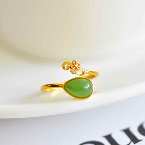 11002-2#s925 Cincin Giok Hetian Bertatahkan Perak (Batu Lepas): 6*9 cm (Termasuk ongkos kirim dan pajak)