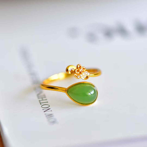 11002-2#s925 Cincin Giok Hetian Bertatahkan Perak (Batu Lepas): 6*9 cm (Termasuk ongkos kirim dan pajak)