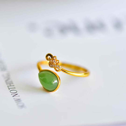 11002-2#s925 Cincin Giok Hetian Bertatahkan Perak (Batu Lepas): 6*9 cm (Termasuk ongkos kirim dan pajak)