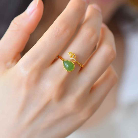 11002-2#s925 Cincin Giok Hetian Bertatahkan Perak (Batu Lepas): 6*9 cm (Termasuk ongkos kirim dan pajak)
