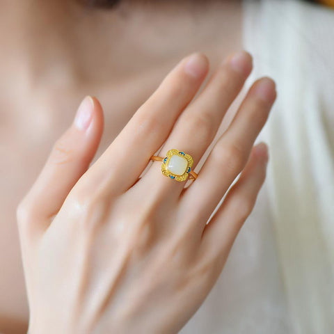 9088-2# Cincin perak sterling S925 dengan enamel giok Hetian berbentuk drum persegi, 7x7 buah, termasuk ongkos kirim dan pajak.