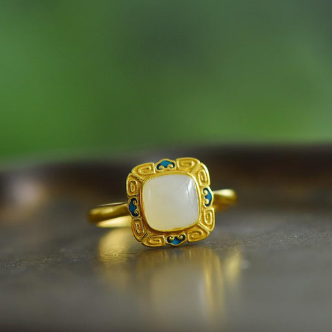 9088-2# Cincin perak sterling S925 dengan enamel giok Hetian berbentuk drum persegi, 7x7 buah, termasuk ongkos kirim dan pajak.