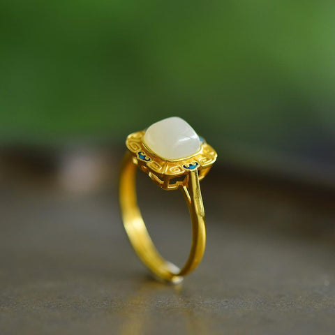 9088-2# Cincin perak sterling S925 dengan enamel giok Hetian berbentuk drum persegi, 7x7 buah, termasuk ongkos kirim dan pajak.