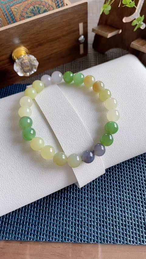 Gelang giok Hetian alami, terbuat dari material tambang lama, dengan tekstur yang halus dan hangat, warna permen yang indah, pilihan terbaik untuk musim panas, diameter 8mm, termasuk ongkos kirim dan pajak.
