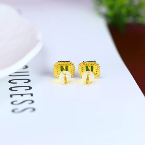 12704-2# Anting-anting persegi perak S925 bertatahkan giok Hetian (jadeit): 5 x 5 cm. Termasuk ongkos kirim dan pajak.