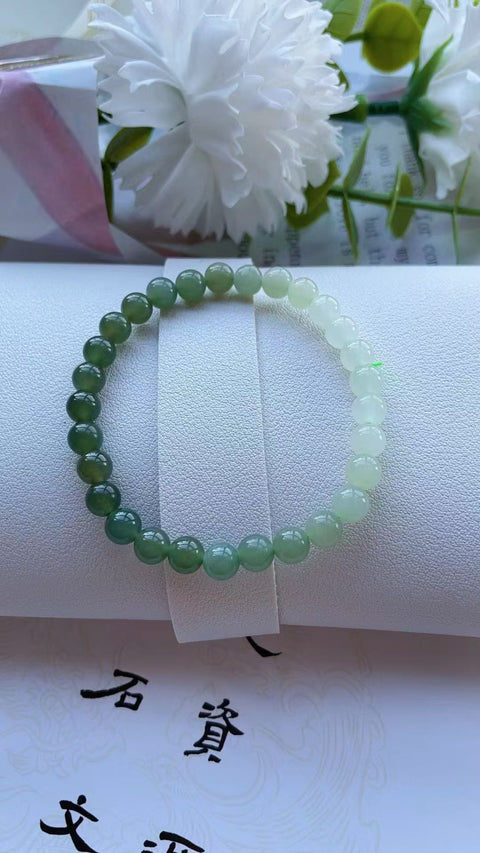 Gelang giok Hetian alami, warna alami, efek gradien, bahan bersih dan menyegarkan, diameter 6mm, termasuk ongkos kirim dan pajak.