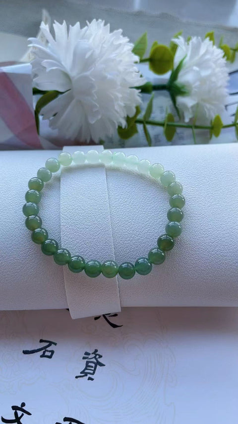 Gelang giok Hetian alami, warna alami, efek gradien, bahan bersih dan menyegarkan, diameter 6mm, termasuk ongkos kirim dan pajak.