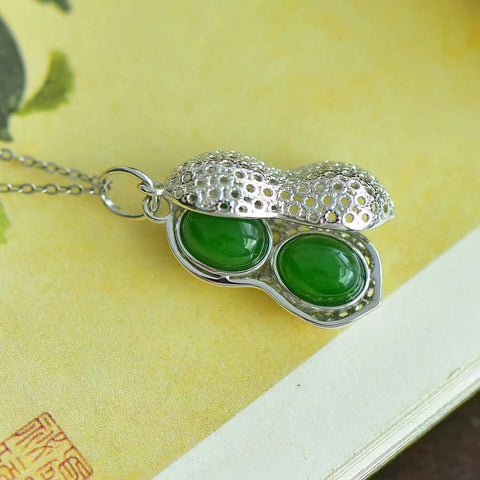 Kalung Kacang Jasper Alami yang terbuat dari perak 925 Ukuran 8 * 6mm Giok halus dan hangat Sudah termasuk pajak pengiriman.