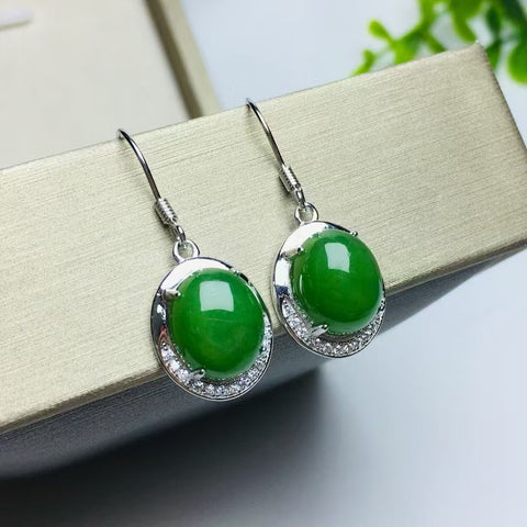 12060 Anting-anting Pejantan Jasper Alami Ukuran 9 * 11mm Set dalam Gaya Giok Halus Perak 925 Termasuk pajak pengiriman.