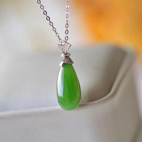 Kalung Kantong Uang Jasper Alami 925 Pengaturan Perak Ukuran 18 * 8mm Giok baik-baik saja dan hangat Termasuk pajak pengiriman