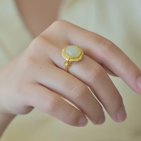 1592-2 Cincin Zirkon Giok Hetian Giok Alami Ukuran 10 * 12mm Giok baik-baik saja dan hangat, gaya yang indah, sudah termasuk pajak pengiriman.