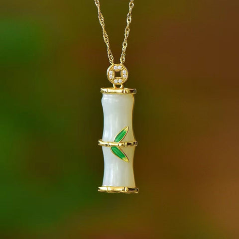 3429-2 Kalung Enamel Bambu Giok Hetian Giok Alami yang terbuat dari perak 925 Ukuran 9 * 27mm Giok halus dan hangat Termasuk pajak pengiriman