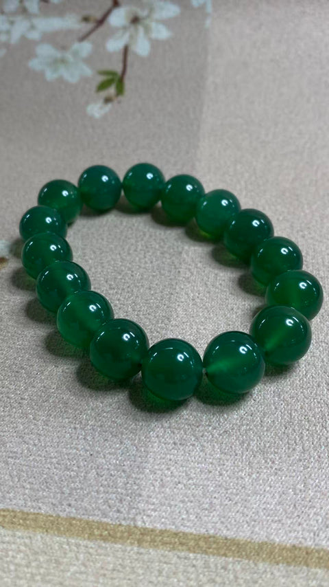 Set batu kalsedon akik indah, warna hijau, kepala air penuh, gelang: 12mm, kalung: 12mm, anting: 12mm (tata perak), termasuk pajak pengiriman, nomor barang 202510131622
