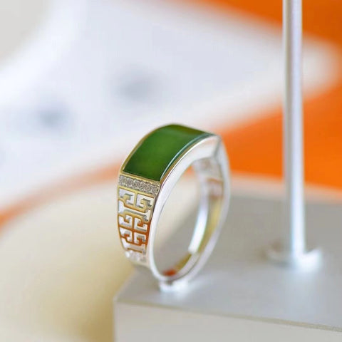 Cincin Busur Jasper Alami 925 Perak Pengaturan Antik Giok yang tenang, halus dan hangat Ukuran 16 * 7mm Termasuk Pajak Pengiriman