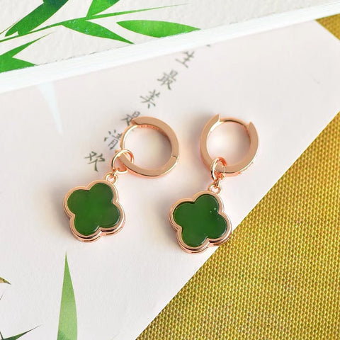 Anting Semanggi Jasper Jasper Alami 925 Perak Bertatahkan Giok Pengerjaan Khusus Desain Khusus &nbsp; Pajak Pengiriman Sudah Termasuk Pajak Pengiriman Sudah Termasuk