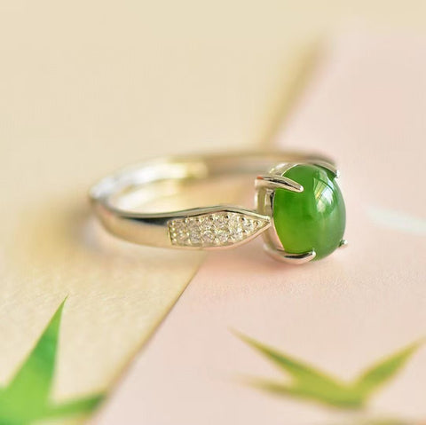 11162 Cincin Jasper Alami Ukuran 6 * 8mm Ditetapkan dalam 925 Giok Perak bersih, halus dan hangat Termasuk pajak pengiriman.