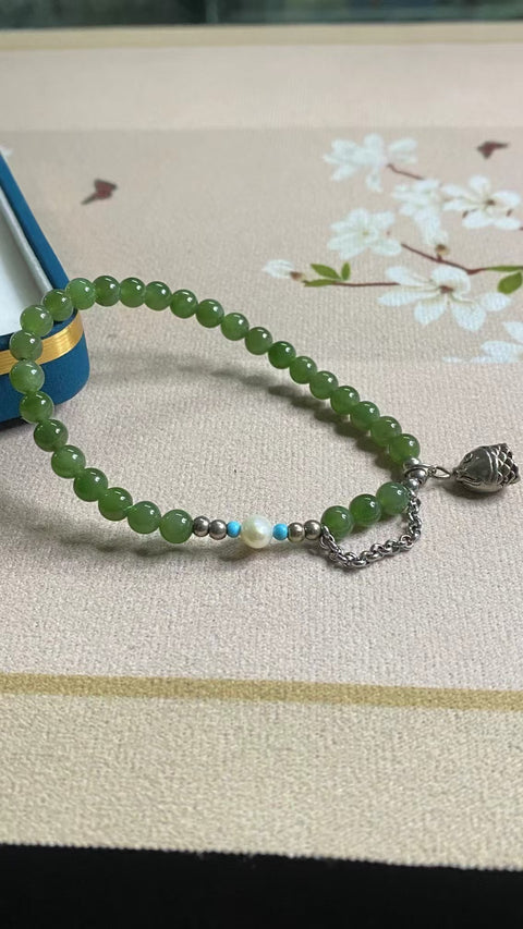 Gelang Jasper Alami dengan aksesoris Gelang giok ukuran 6mm yang bersih, halus, hangat, dan bergaya sudah termasuk pajak pengiriman.