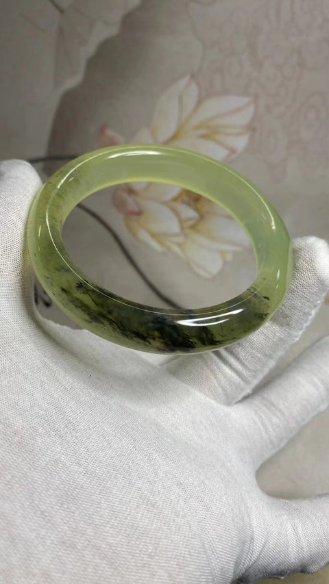 Gelang Lukisan Lanskap Bawah Es Giok Cui Giok Alami Ukuran 58-60mm Ukuran 59,5mm Lebar Sisi 13,5mm Giok semuanya terjadi secara alami Pola acak Pajak Pengiriman Sudah Termasuk