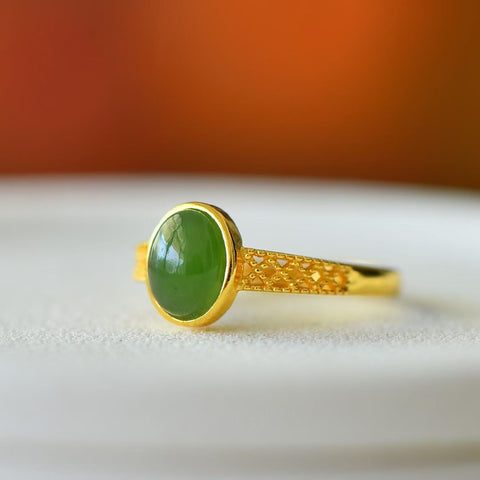 19417-2# Cincin Perak Sterling 925 dengan Batu Giok Hetian Bertatahkan Simbol Keberuntungan. Spesifikasi Giok: 6*8 mm, gratis ongkos kirim dan pajak.