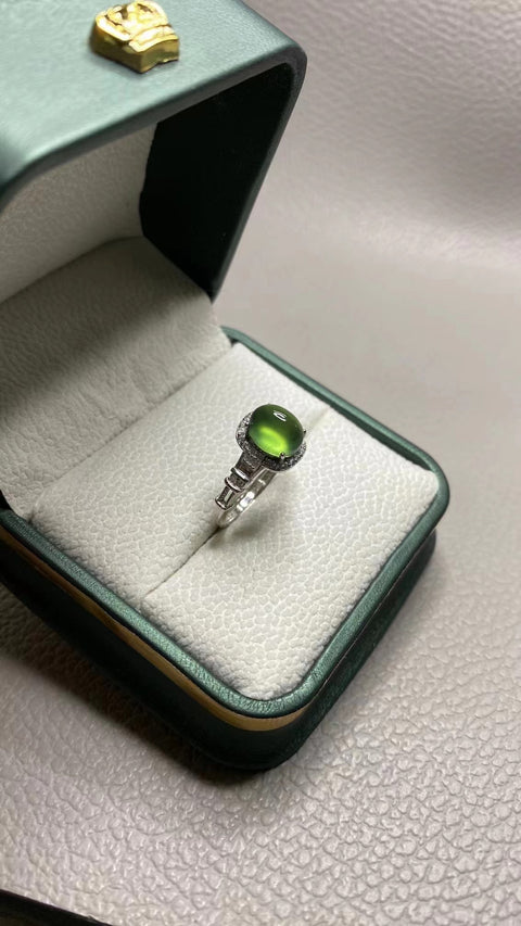 Set Cincin Giok Alami dari 925 Perak & nbsp; Bezel yang Dapat Disesuaikan Ukuran 6 * 9mm Termasuk pajak pengiriman.
