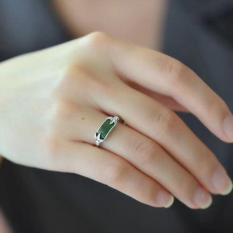 Set Cincin Bambu Jasper Alami dari perak 925, gaya elegan, giok yang bersih dan halus, sudah termasuk ongkos kirim dan pajak.