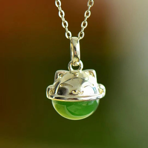 26782 Kalung Kucing Keberuntungan Kecil Jasper Alami Ukuran 10 * 10mm Ditetapkan dalam 925 Giok Perak bersih dan halus Strukturnya ketat Pajak pengiriman sudah termasuk.