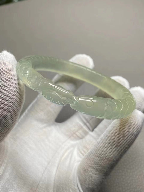 Gelang Bunga Ukiran Jenis Es Giok Cui Giok Alami Ukuran 58-60mm Ukuran 59.6mm Lebar Sisi 11mm Giok terjadi secara alami Pola acak Pajak Pengiriman Termasuk