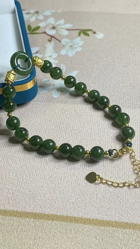 Gelang Jasper Alami dengan Aksesori Retensi Warna yang Indah Ukuran 8mm Giok bersih, halus dan hangat Sudah termasuk pajak pengiriman.