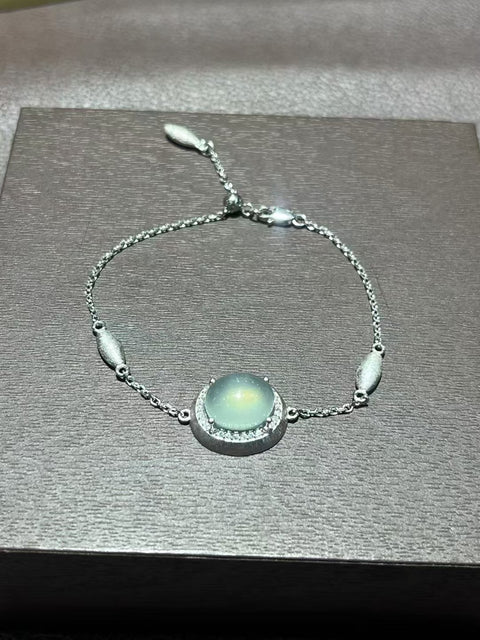 Gelang Giok Alami dari Perak 925 Ukuran 12 * 9.5mm Giok gaya yang bagus, halus dan hangat Termasuk pajak pengiriman