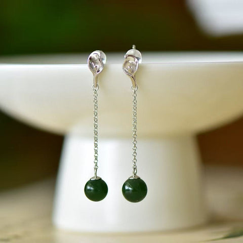 12328 Anting Jasper Alami yang terbuat dari perak 925 Ukuran 8 * 8mm Giok halus dan hangat, gaya yang indah sudah termasuk pajak pengiriman.