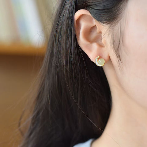 Anting Perak Sterling S925 dengan Manik Giok Hetian dan Manik Bulan 2977Q-2, Spesifikasi Batu Mentah: 6*6 cm. Gratis ongkos kirim dan pajak.