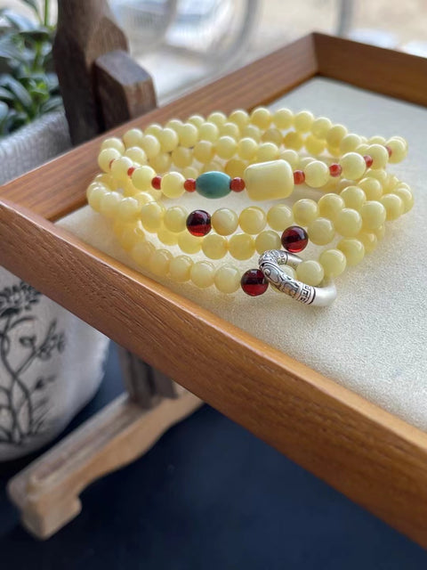 Gelang Lilin Lebah Alami Penuh Lilin 108 Buah Ukuran 6mm Kesejahteraan Detik Harga Giok bersih dan halus dan hangat; Sudah Termasuk Pajak Pengiriman